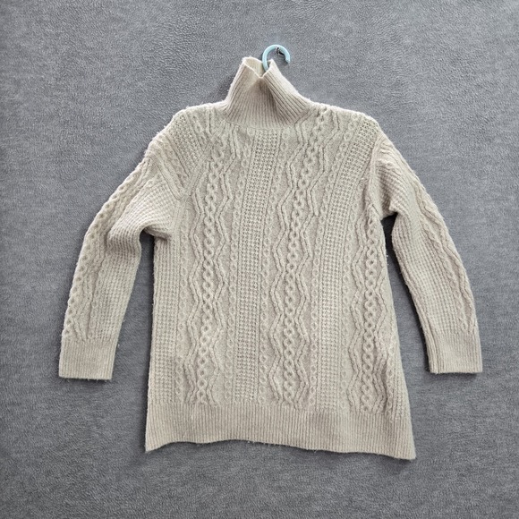 Vince Women Sweater XS Beige Cashmere Merino Nylon Wool Cable Knit Turtleneck - Picture 1 of 7